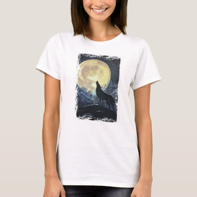 Wolf Howling au T-shirt Moon Grunge (Devant)