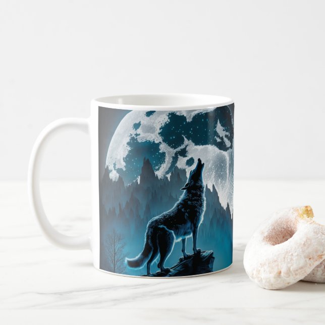 Wolf Howling Coffee Mug (Avec donut)
