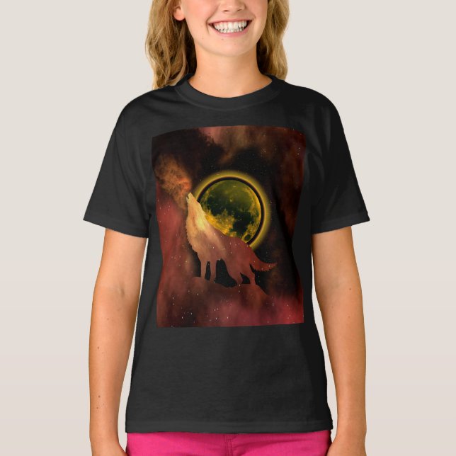 WOLF HOWLING EN T-shirt GALAXY LUNE ESPACE (Devant)