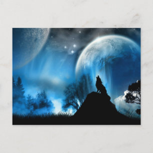 Wolf hurler à 2 lunes carte postale