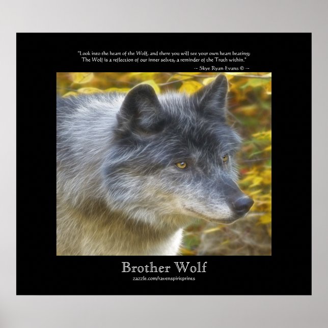 Wolf Portrait & Wolf Poem Poem Wildlife Art Poster (Devant)