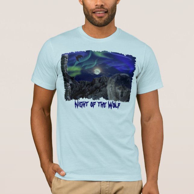 Wolf, Ravens, Totem Pole & Aurora T-Shirt (Devant)