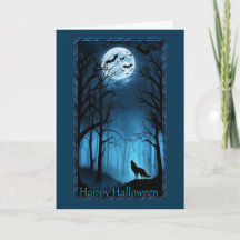 Wolf Serenading la carte d'Halloween Pleine lune