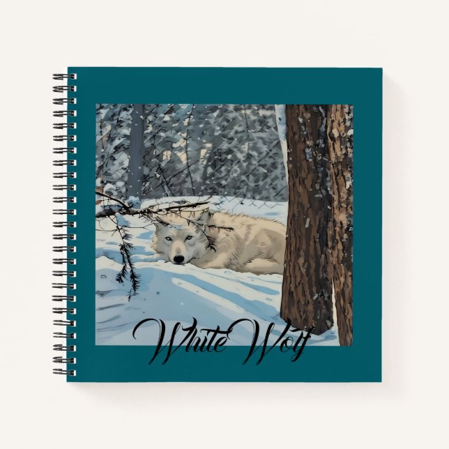 Wolf Spirit Animal White Neige Journal Turquoise (Devant)