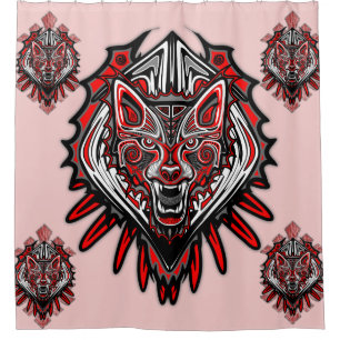 Wolf Tattoo Style Haida Art Douche rideau