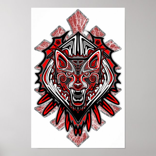 Wolf Tattoo Style Haida Art Poster Papier (Matte) (Devant)