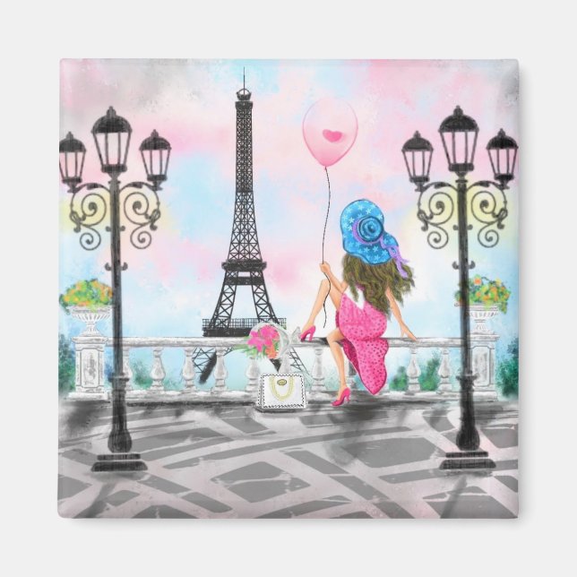 Woman In Paris Magnet Cadeau avec la Tour Eiffel (Devant)