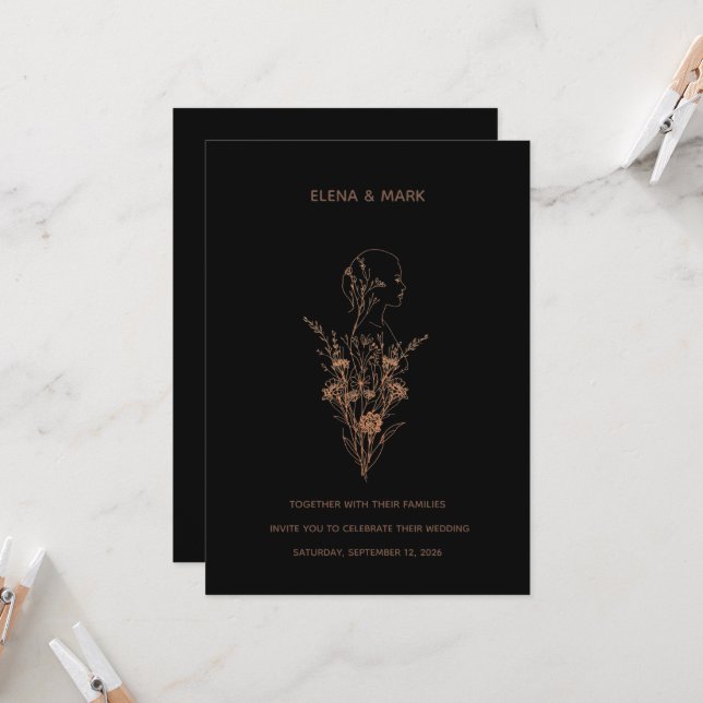 Woman Silhouette Wedding Invitation (Devant/Arrière en situation)