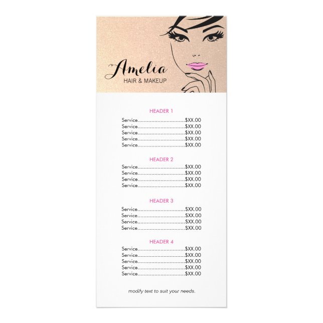 Woman's Face Salon & Spa Gold Price List Menu (Devant)