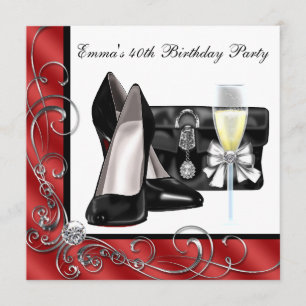 Womans Red 40th Birthday Party Invitations