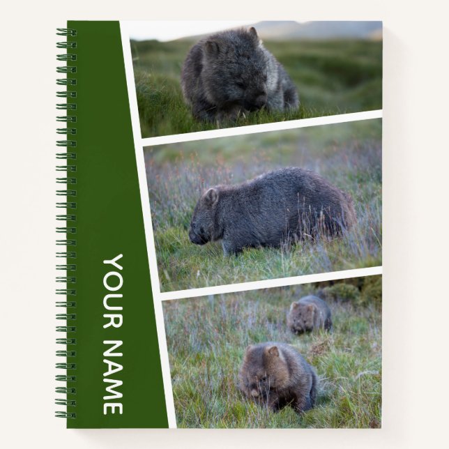 Wombat Australie Photo Collage, Carnet Vert (Devant)
