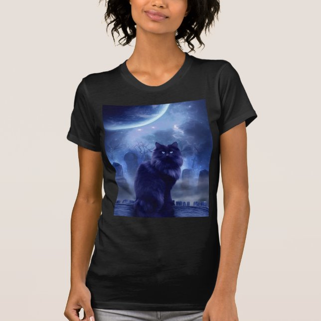 women's black cat and moon t-shirt (Devant)