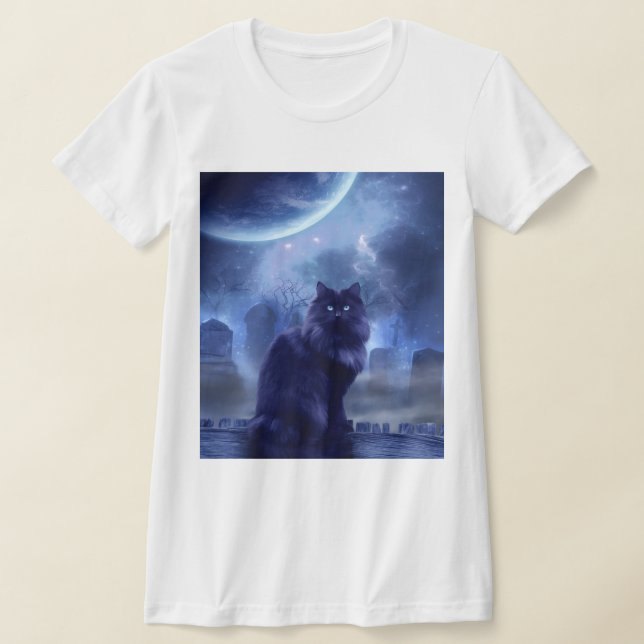 Women's Black cat and moon t-shirt (Poser)