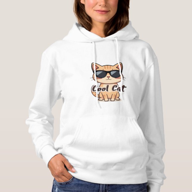 Women's Cool Cat Pullover Hoodie – Cozy & Cute (Devant)