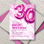 Womens Pink 30th Birthday Invitation<br><div class="desc">Un design d'anniversaire qui va directement à la fête - pas de désordre autour. Doté de numéros audacieux et stylisés pour ressembler à des ballons de papier peint avec des confettis étincelants tout autour, ce design apporte des vibrations instantanées. Le jeu de couleurs rose vif et le texte art déco...</div>