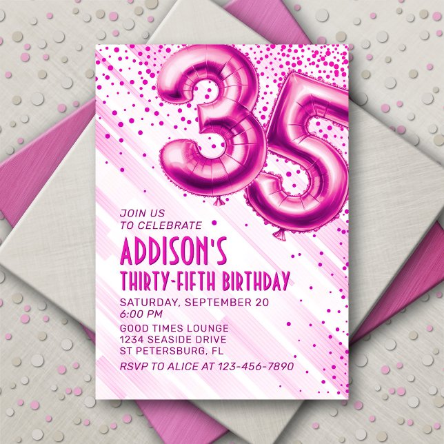 Womens Pink 35th Birthday Invitation (Créateur téléchargé)