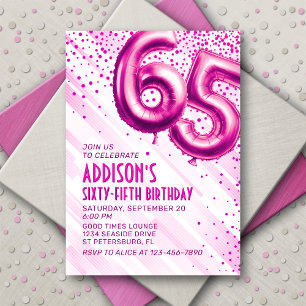 Womens Pink 65e anniversaire Invitation