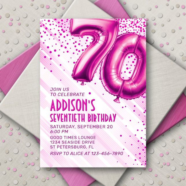 Womens Pink 70th Birthday Invitation (Créateur téléchargé)