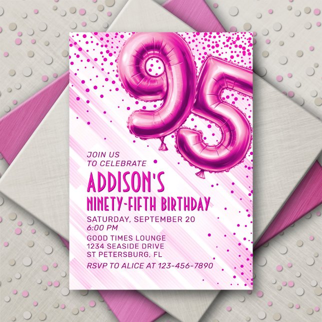 Womens Pink 95e anniversaire Invitation (Créateur téléchargé)