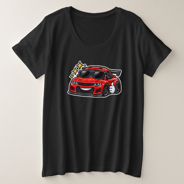    Women's Plus Size Funny Car Tee | Noir  (Design devant)
