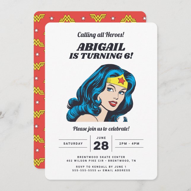 Wonder Woman Girls Birthday Invitation (Devant / Derrière)