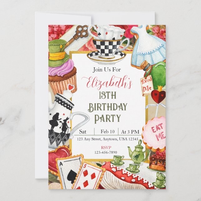 Wonderland Anniversaire Invitation (Devant)