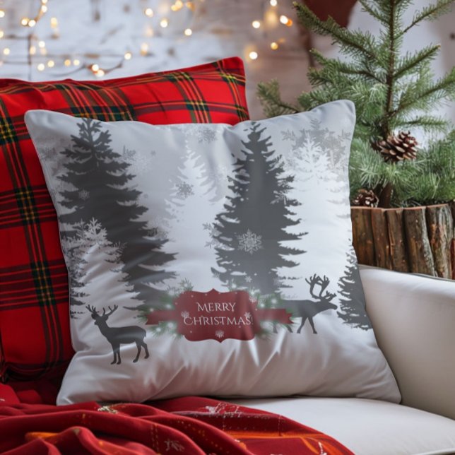 Wonderland d'hiver Oreiller de Noël - Rouge (Red Winter Wonderland Christmas Throw Pillow)
