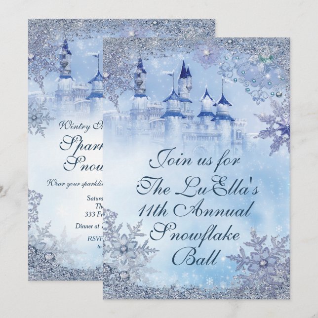 Wonderland Snowflake Ball Invitations (Devant / Derrière)