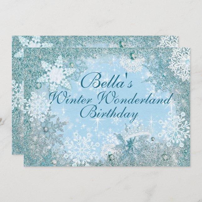 Wonderland Snowflake Party Invitations (Devant / Derrière)