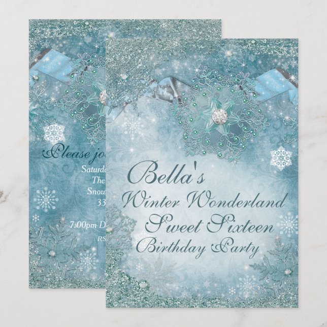 Wonderland Snowflake Party Invitations (Devant / Derrière)