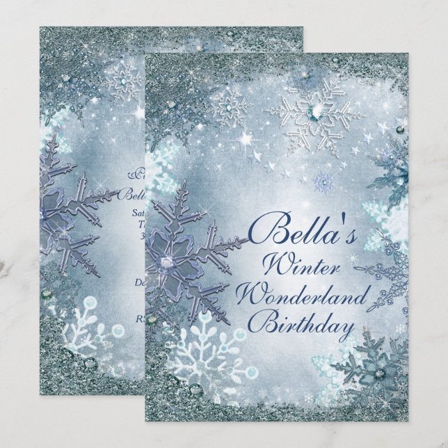 Wonderland Snowflake Party Invitations (Devant / Derrière)