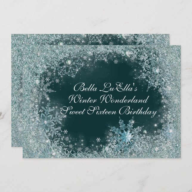 Wonderland Snowflake Party Invitations (Devant / Derrière)