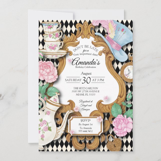 Wonderland Tea Party Anniversaire Invitation (Devant)
