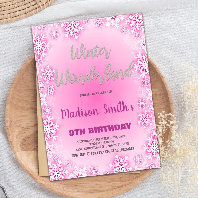 Wonderland Winter Invitations Anniversaire Neige r (Winter Wonderland Birthday Invitations Pink Snow)