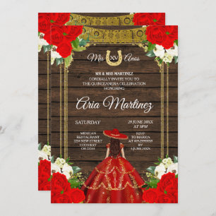 Wood Charro - Red Princess Mis Quince Invitation