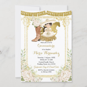 Wood Charro White Charra Quinceanera Invitation