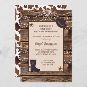 Wood Lights Western Cowgirl Birthday Invitation
