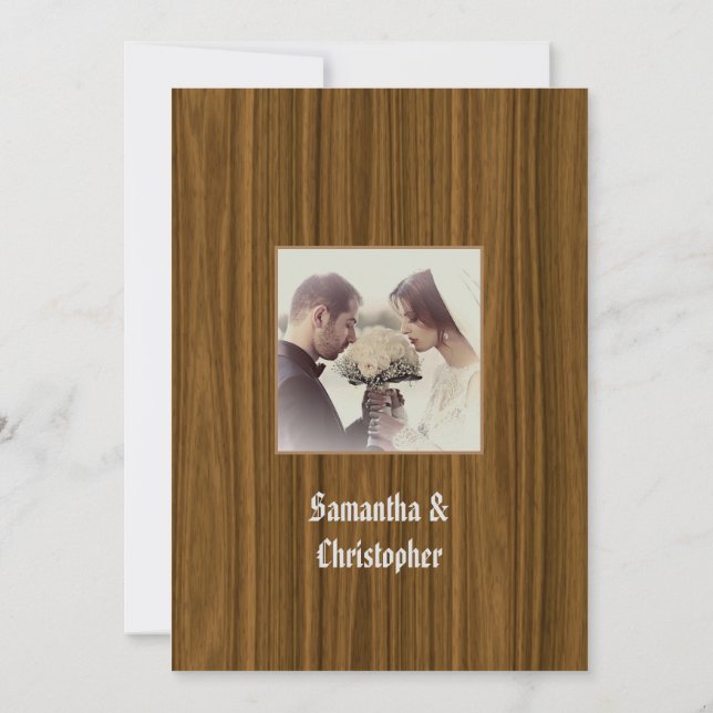 Woodgrain wedding photo invitation (Dos)