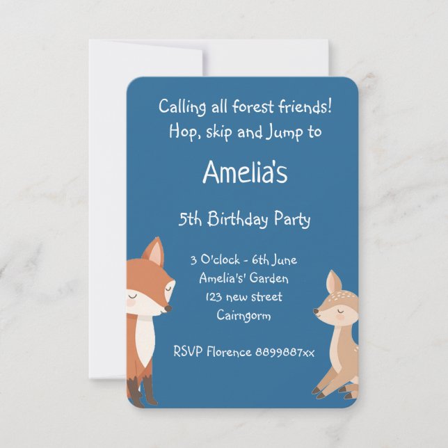  Woodland Animal Birthday Party Invitation (Devant)