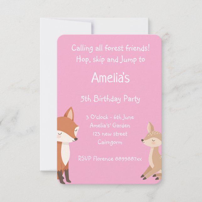  Woodland Animal Birthday Party Invitation (Devant)