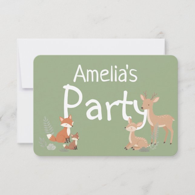  Woodland Animal Birthday Party Invitation (Devant)