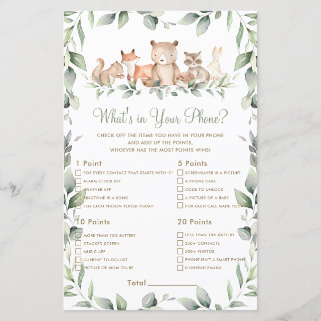 Woodland Animal Green What's In Your Phone Game (Devant)