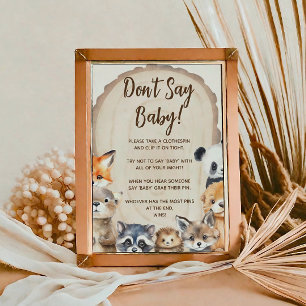 Woodland Animal thème ne pas dire baby Game Poster