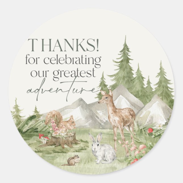 Woodland Animals Adventure Await Favor Sticker (Devant)