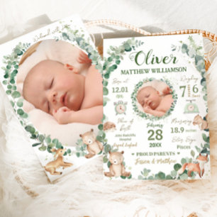 Woodland Animals Baby Birth Statistiques Annonce