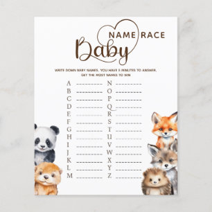 Woodland Animals Baby Name Race Game Card