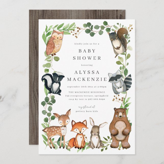 Woodland Animals Baby Shower Invitation (Devant / Derrière)