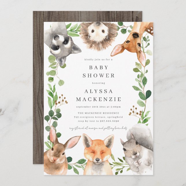Woodland Animals Baby Shower Invitation (Devant / Derrière)