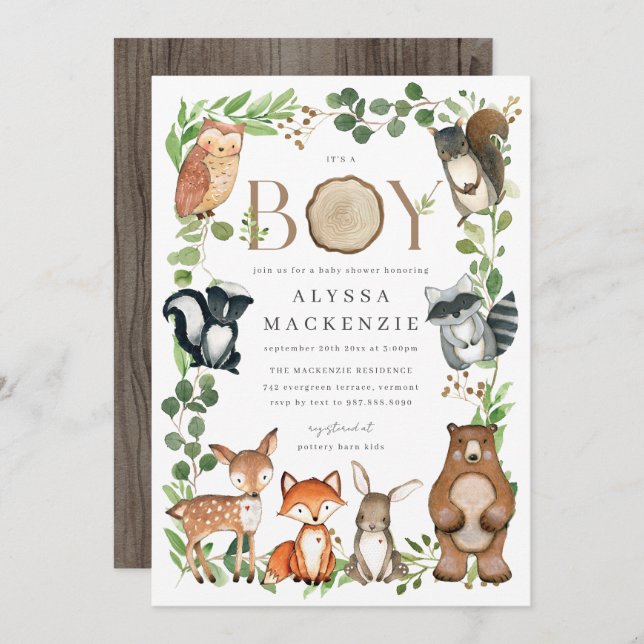 Woodland Animals Baby Shower Invitation (Devant / Derrière)