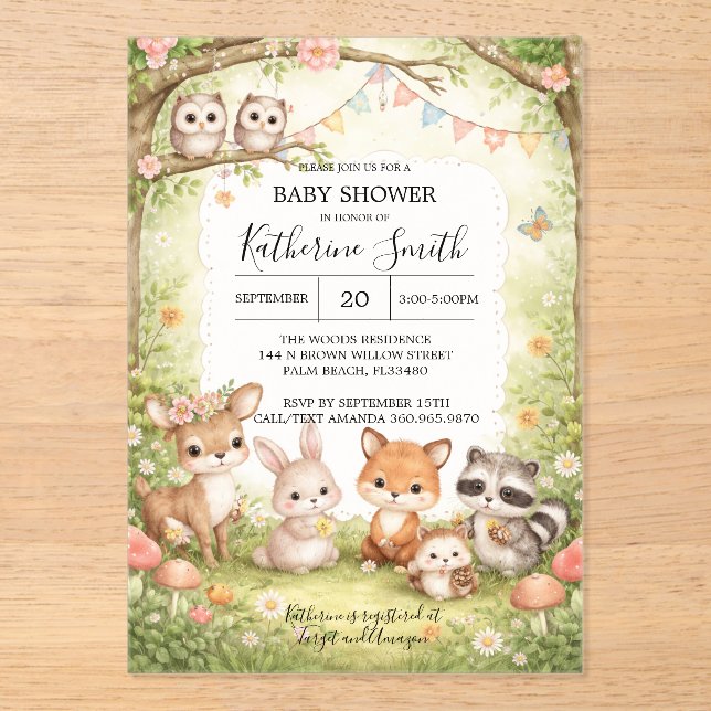 Woodland Animals Baby Shower Invitation Background (Recto)